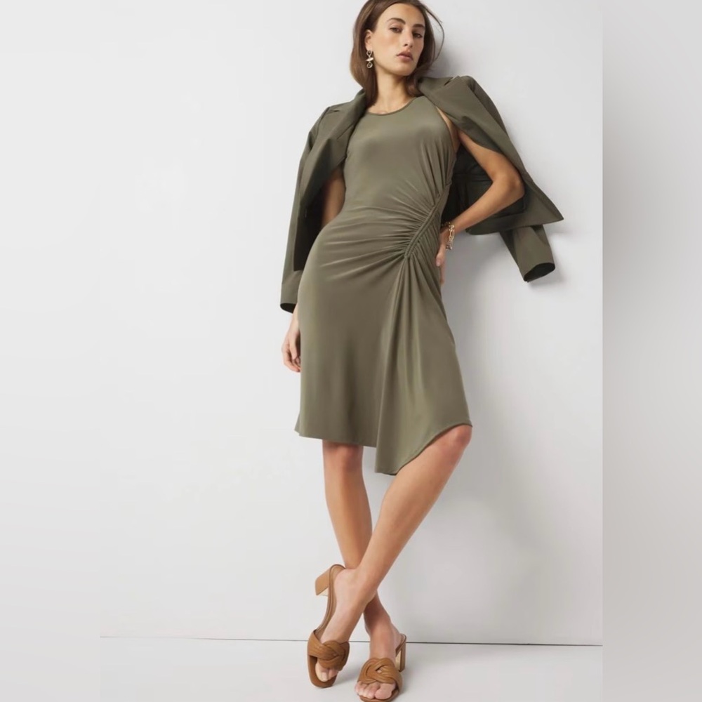 White House Black Market Olive Green ruched sleeveless Dress size S P